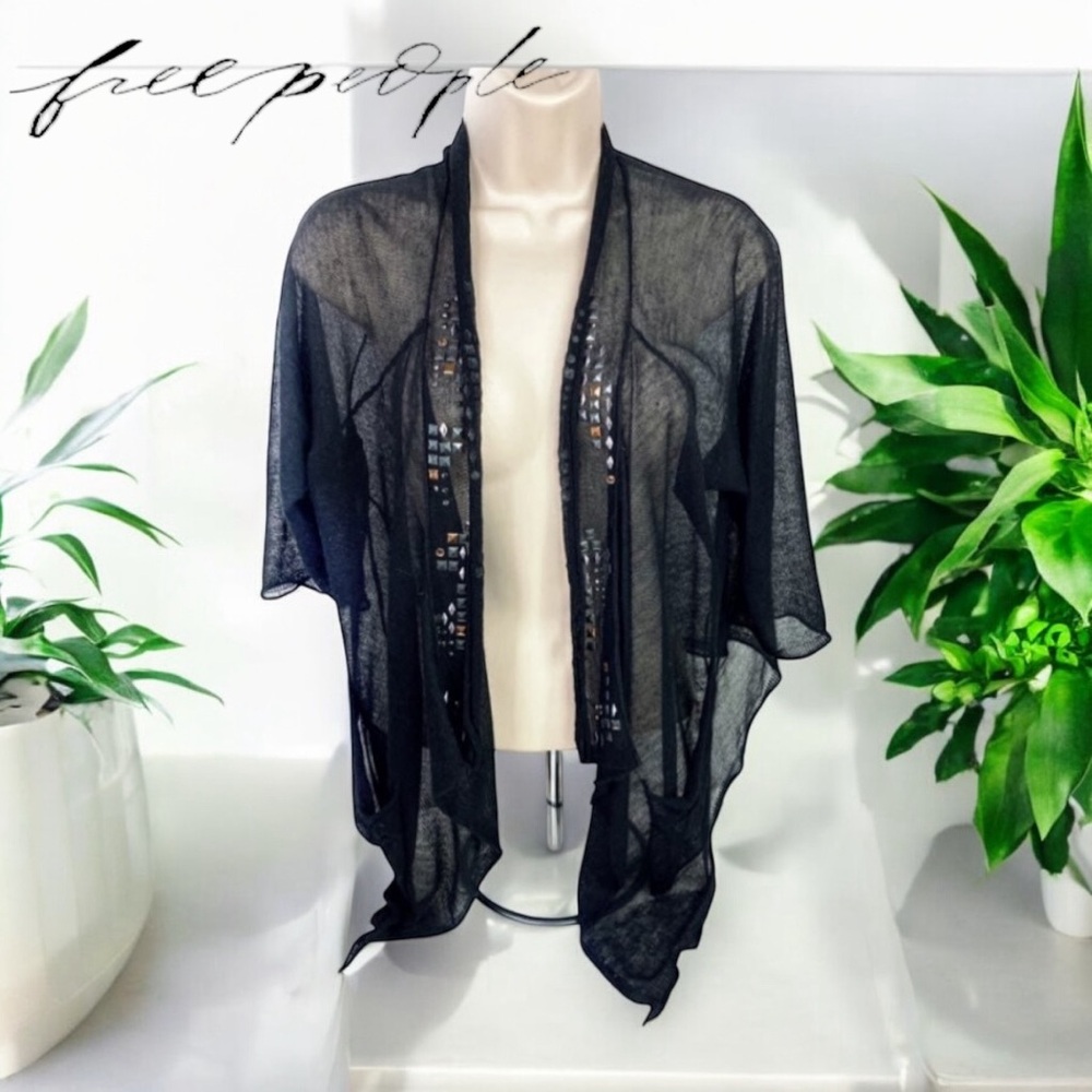 Free People Sheer Black Kimono Cardigan